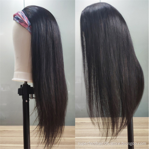 Cuticle Aligned Virgin Hair Wig With Headband Attached Brazilian Straight Headband Half Human Hair Wigs For Black Women